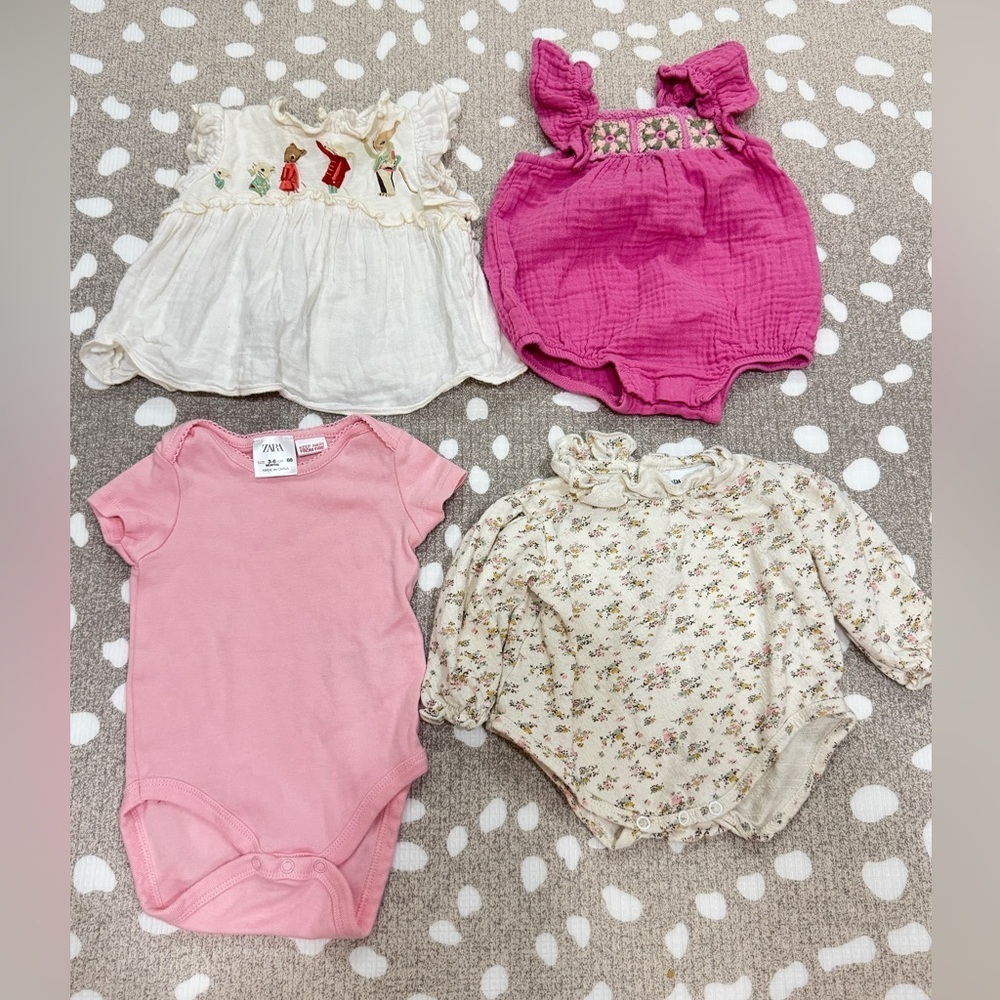 Zara Kids lot baby girl crochet bubble muslin cotton embroidered onesie floral